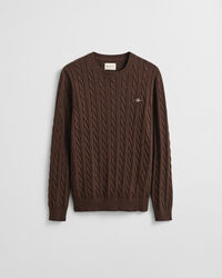 Kabelstickad bomullströja med rund hals