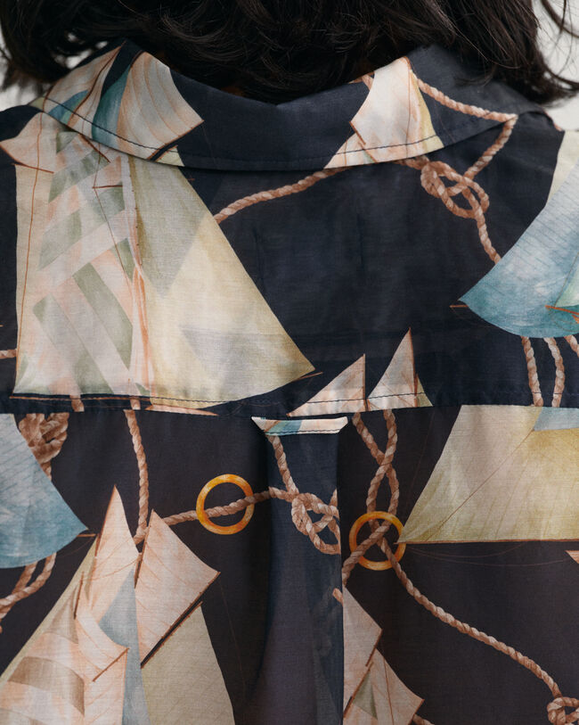 Relaxed fit seglarmönstrad skjorta i bomull och silke