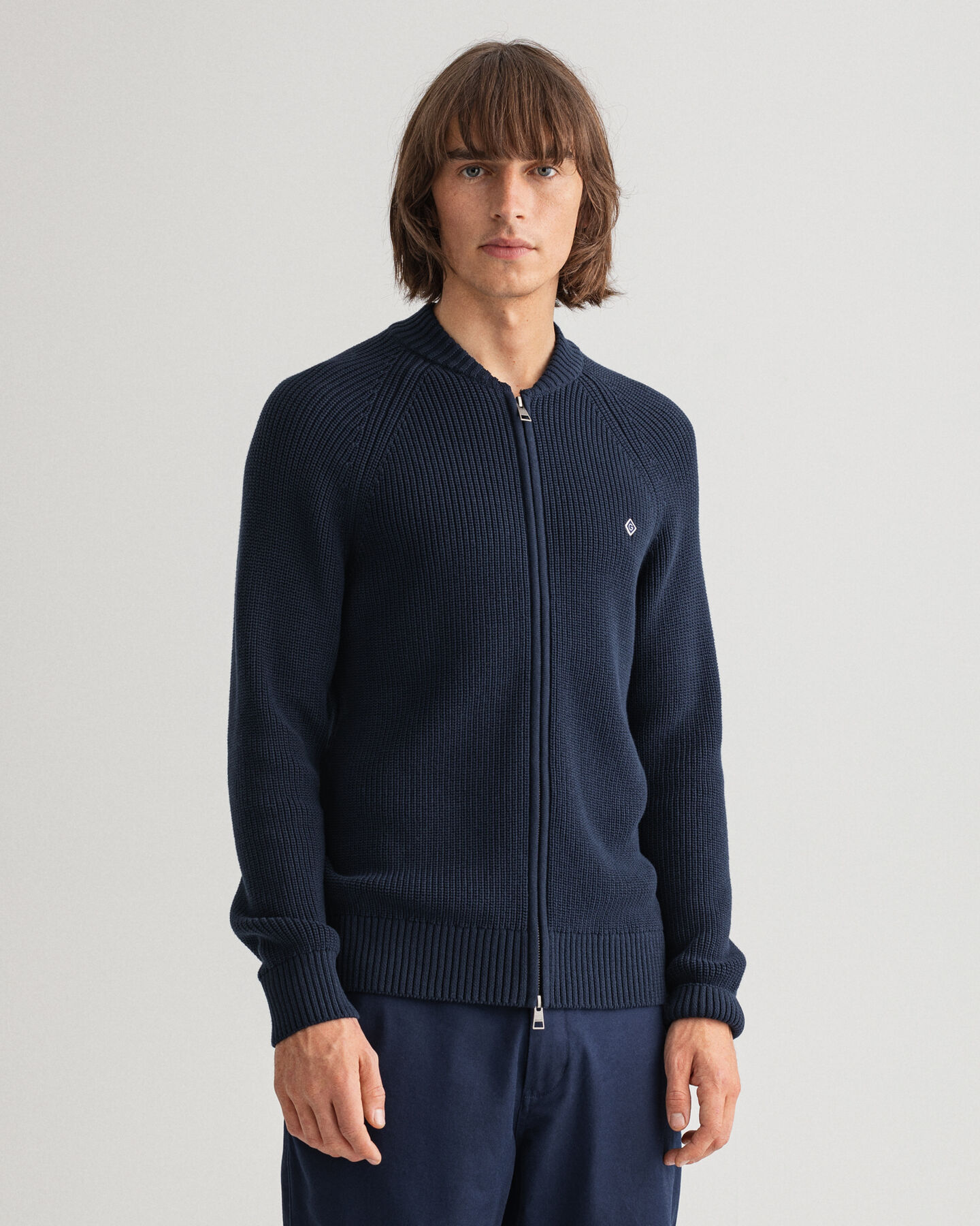Cotton Rib Full-Zip Sweater