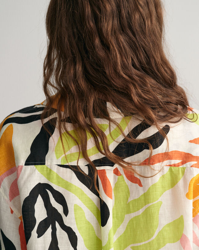 Palmm&ouml;nstrad, kort&auml;rmad kaftan i linne