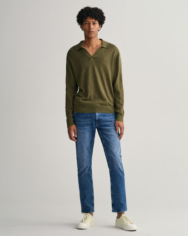 Pikétröja i bomull och linne