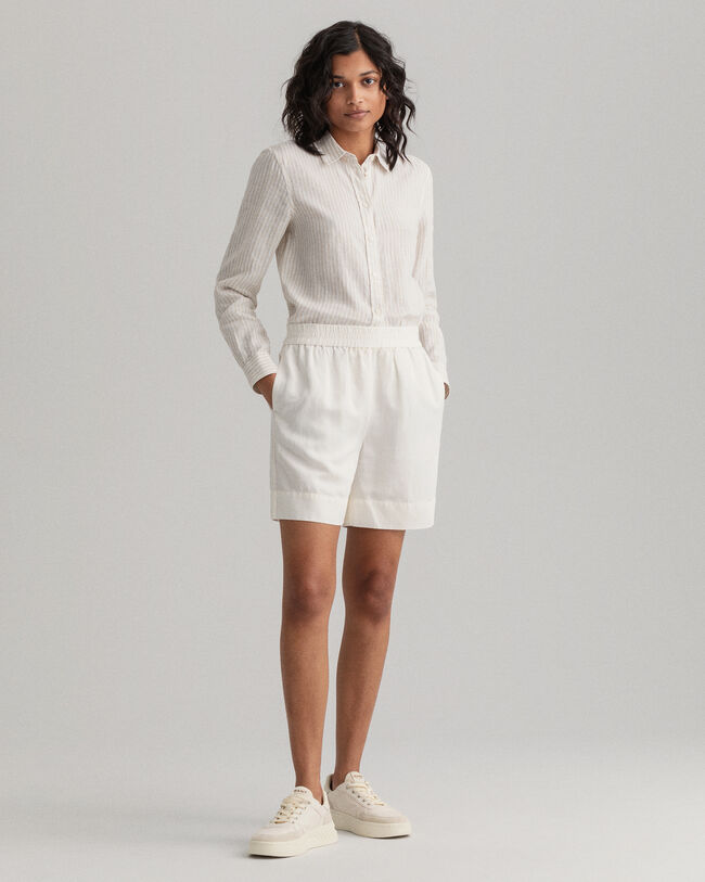 Dra-p&aring;-shorts i linne och viskos