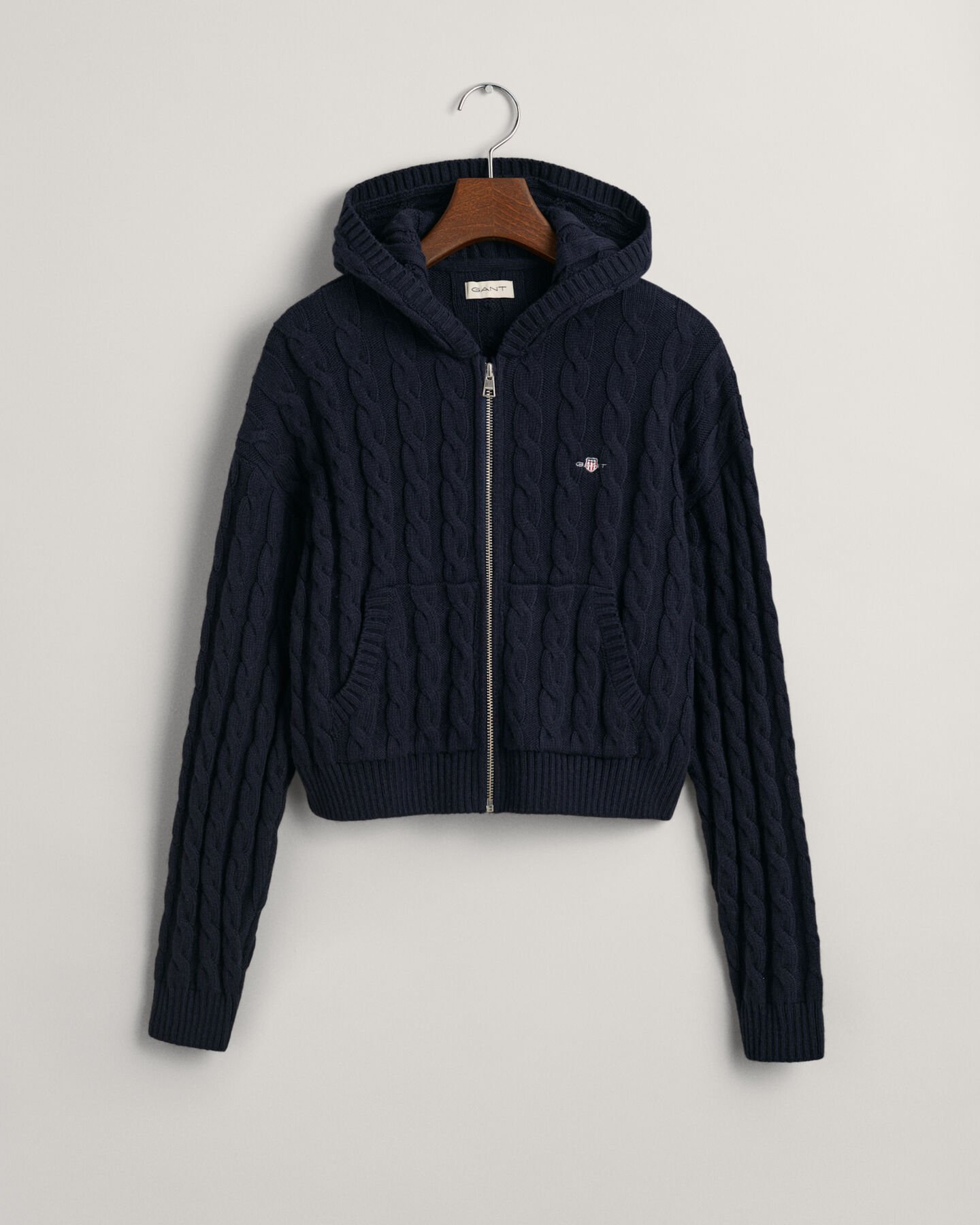 Teen Girls Shield cropped kabelstickad hoodie med dragkedja