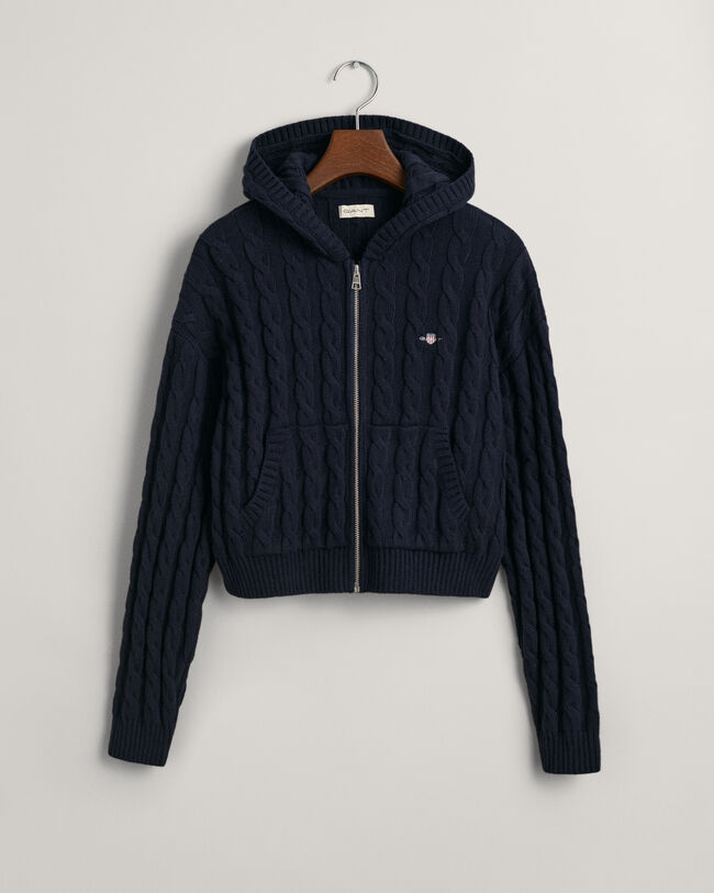 Teen Girls Shield cropped kabelstickad hoodie med dragkedja