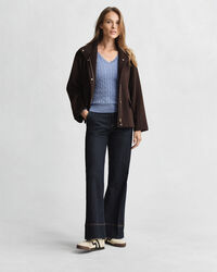 V-ringad kabelstickad tröja i bomullsstretch