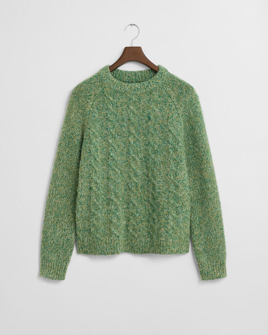 Kabelstickad tröja med rund hals