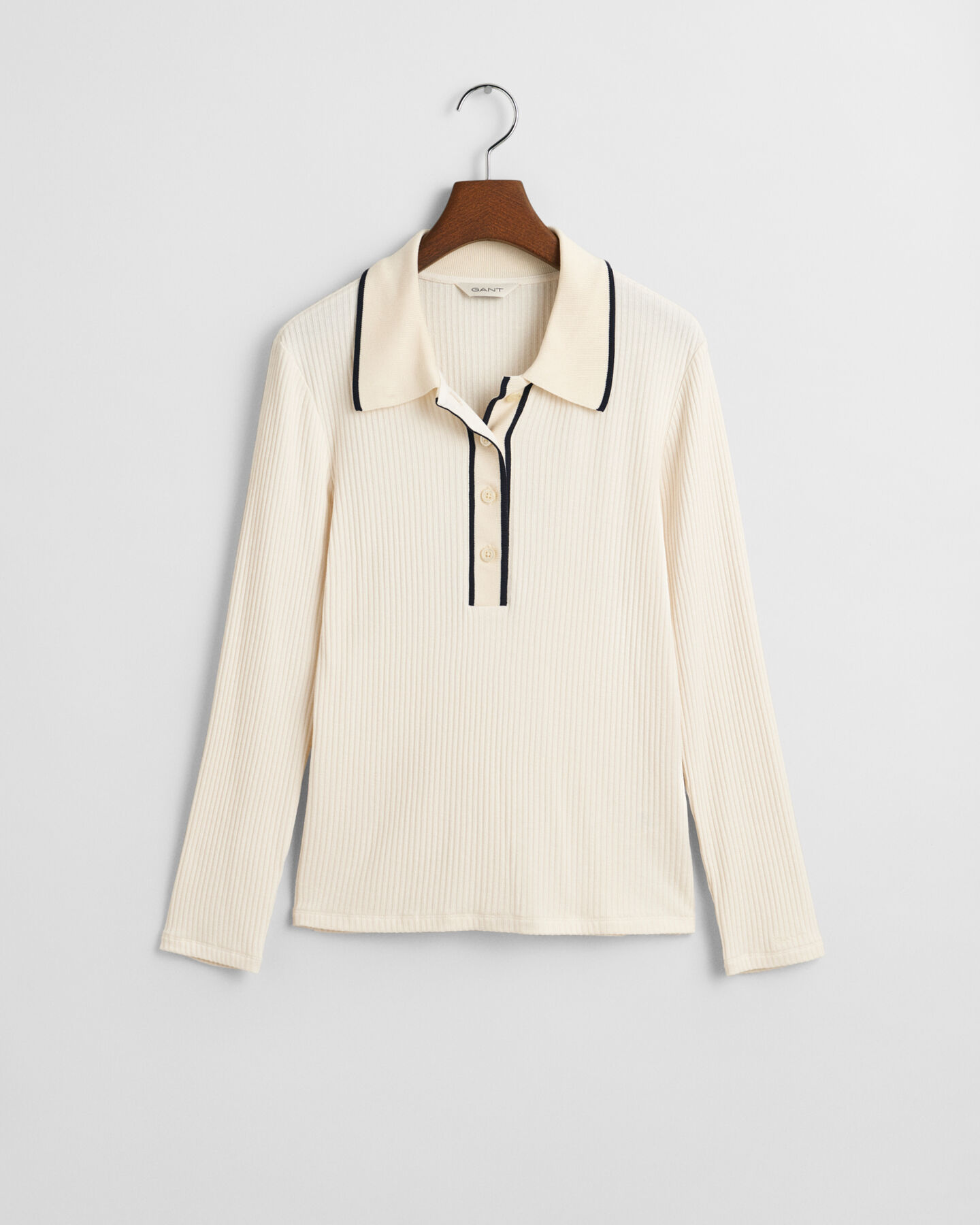 Långärmad ribbstickad pikétröja