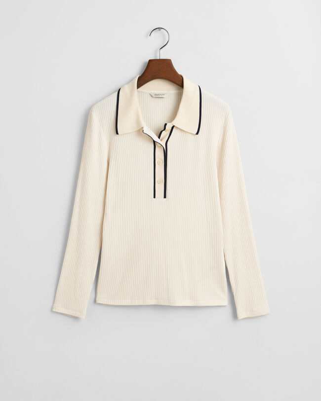 Långärmad ribbstickad pikétröja