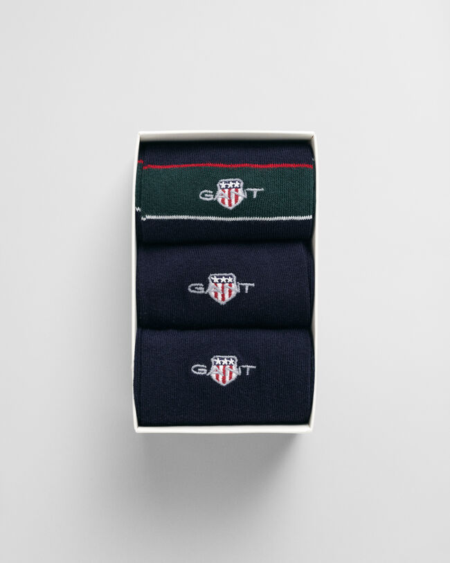 Trepack randiga strumpor i presentf&ouml;rpackning