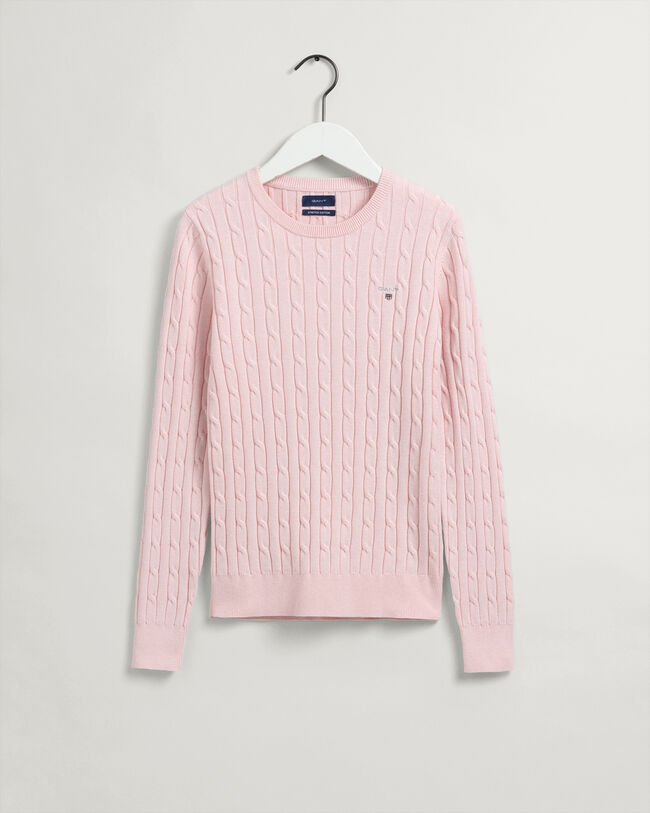 Kabelstickad crew neck bomullstr&ouml;ja med stretch