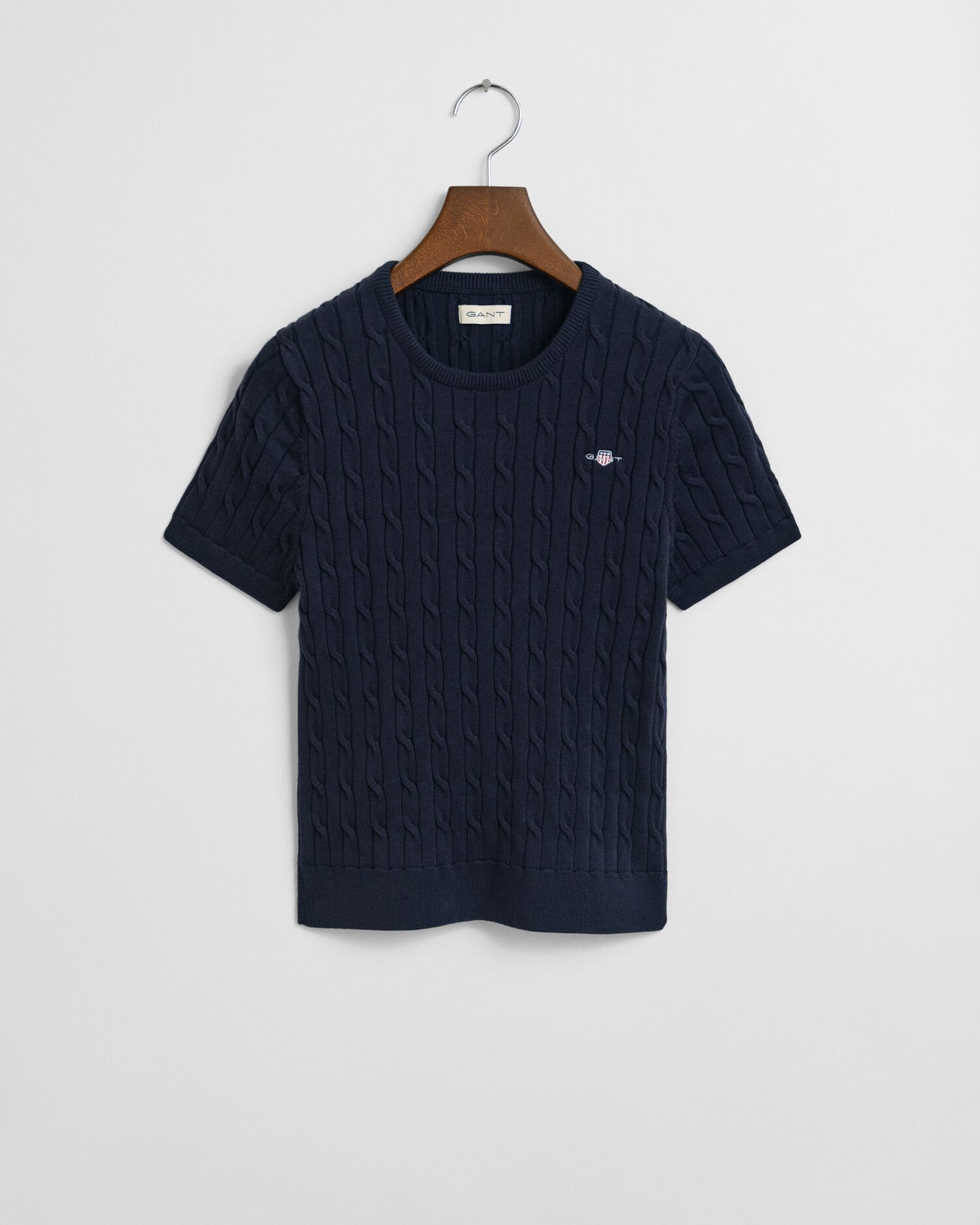 Teen Girls kabelstickad kortärmad tröja i bomullsstretch