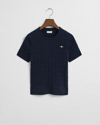 Teen Girls kabelstickad kortärmad tröja i bomullsstretch