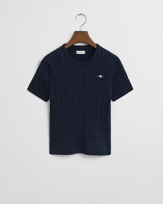 Teen Girls kabelstickad kortärmad tröja i bomullsstretch