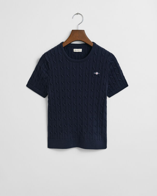 Teen Girls kabelstickad kortärmad tröja i bomullsstretch