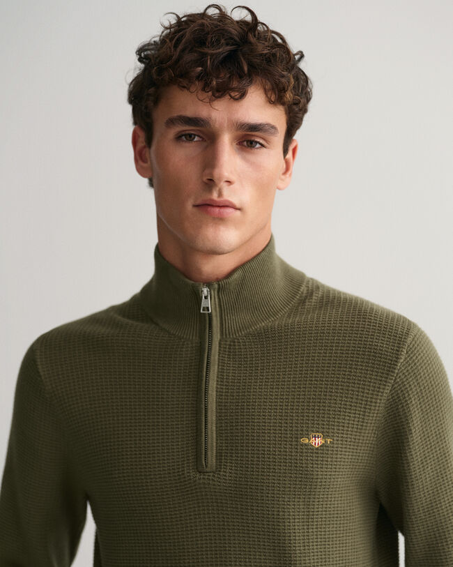 Half-zip bomullstr&ouml;ja med struktur