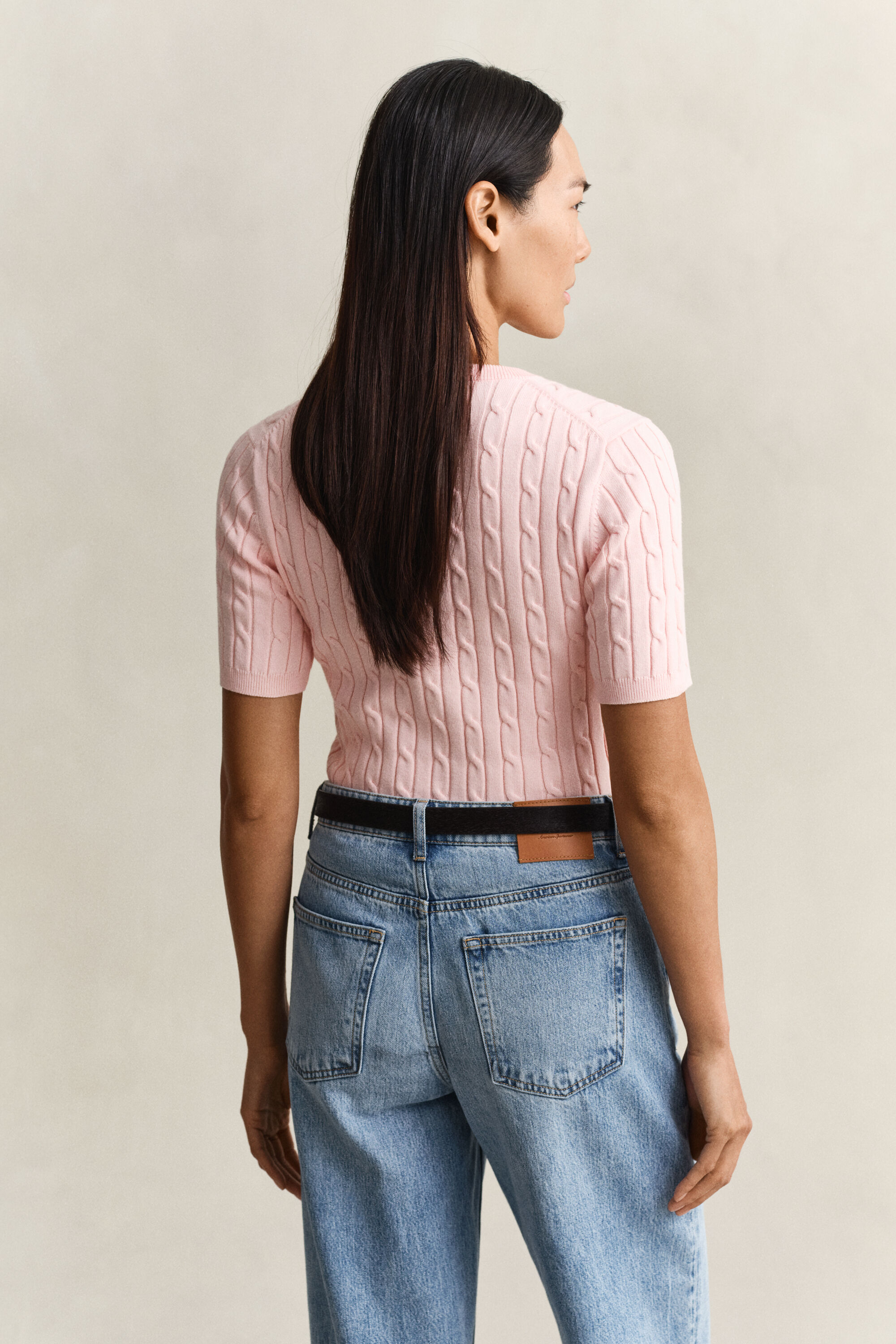 Kabelstickad kortärmad tröja