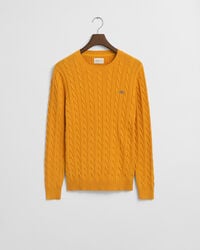 Kabelstickad bomullströja med rund hals