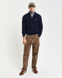 Ribbstickad tr&ouml;ja i bomull och ull med halv dragkedja