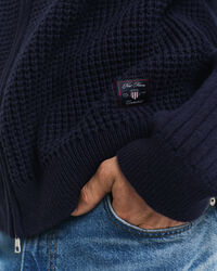 Cardigan i ullblandning med struktur och dragkedja