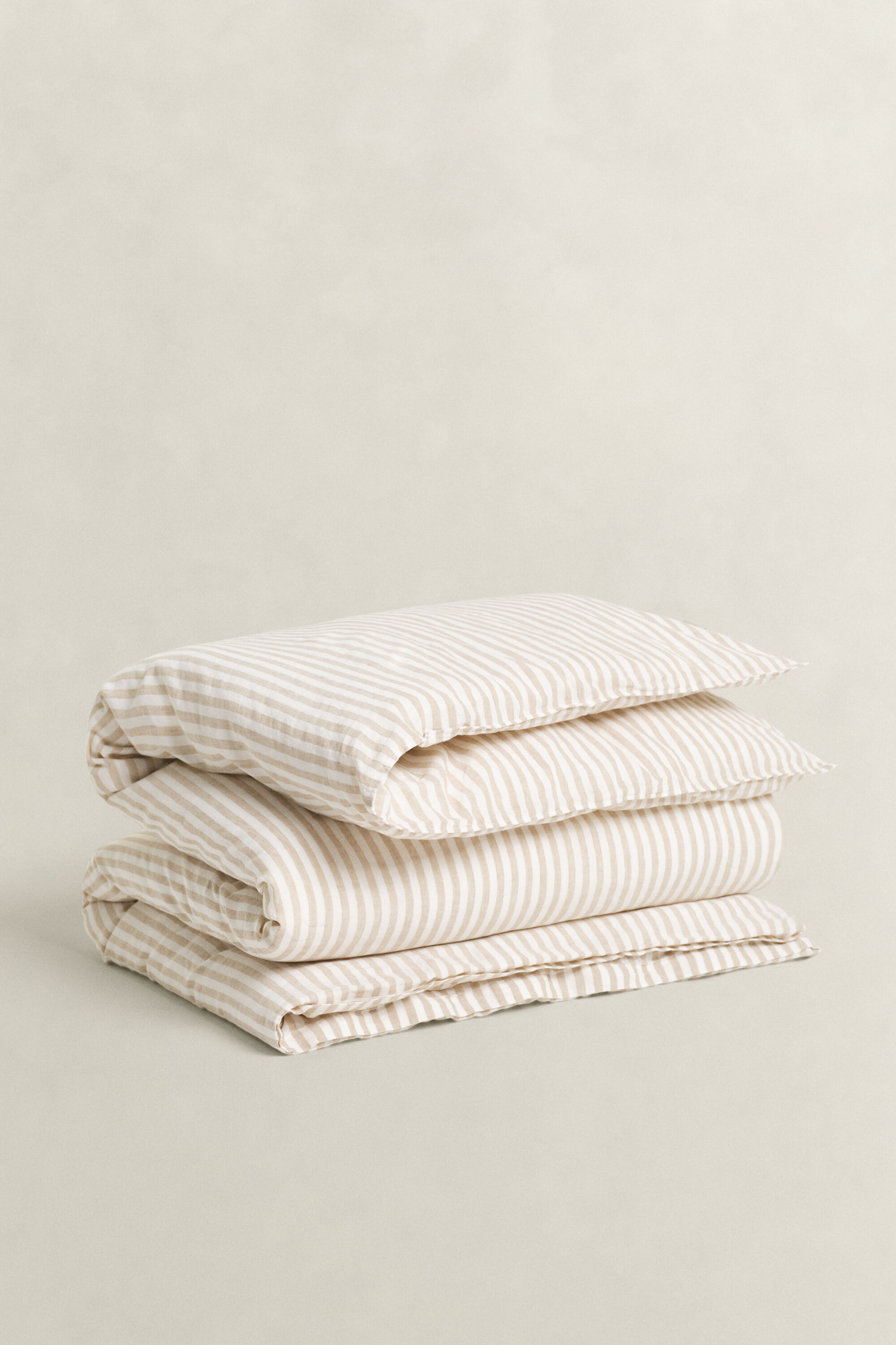 Randigt påslakan i bomull och linne, dubbel