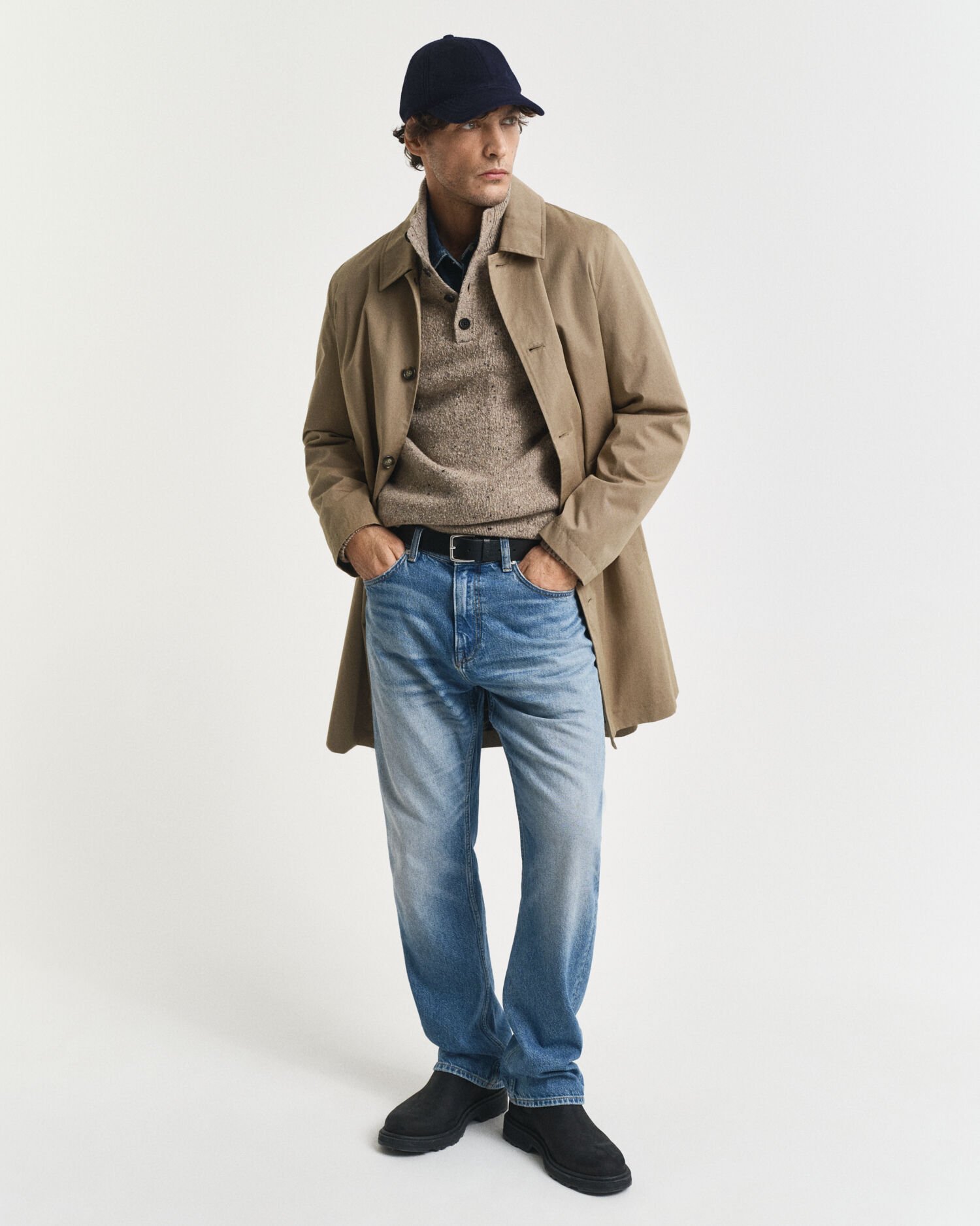 Halvknäppt tröja i ullblandning med neps