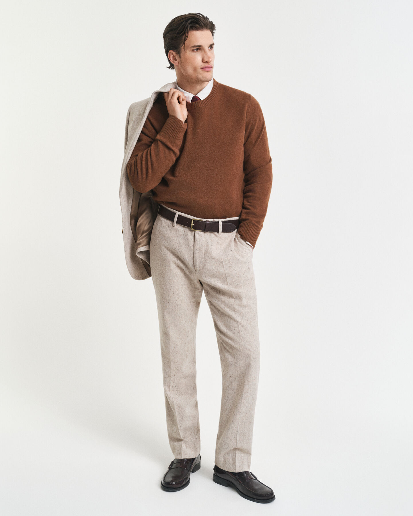 Slim fit kostymbyxor i donegalgarn