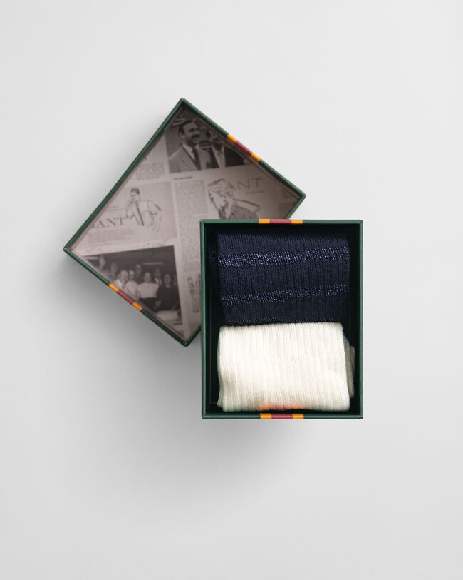 Tvåpack randiga metallic-strumpor i presentförpackning