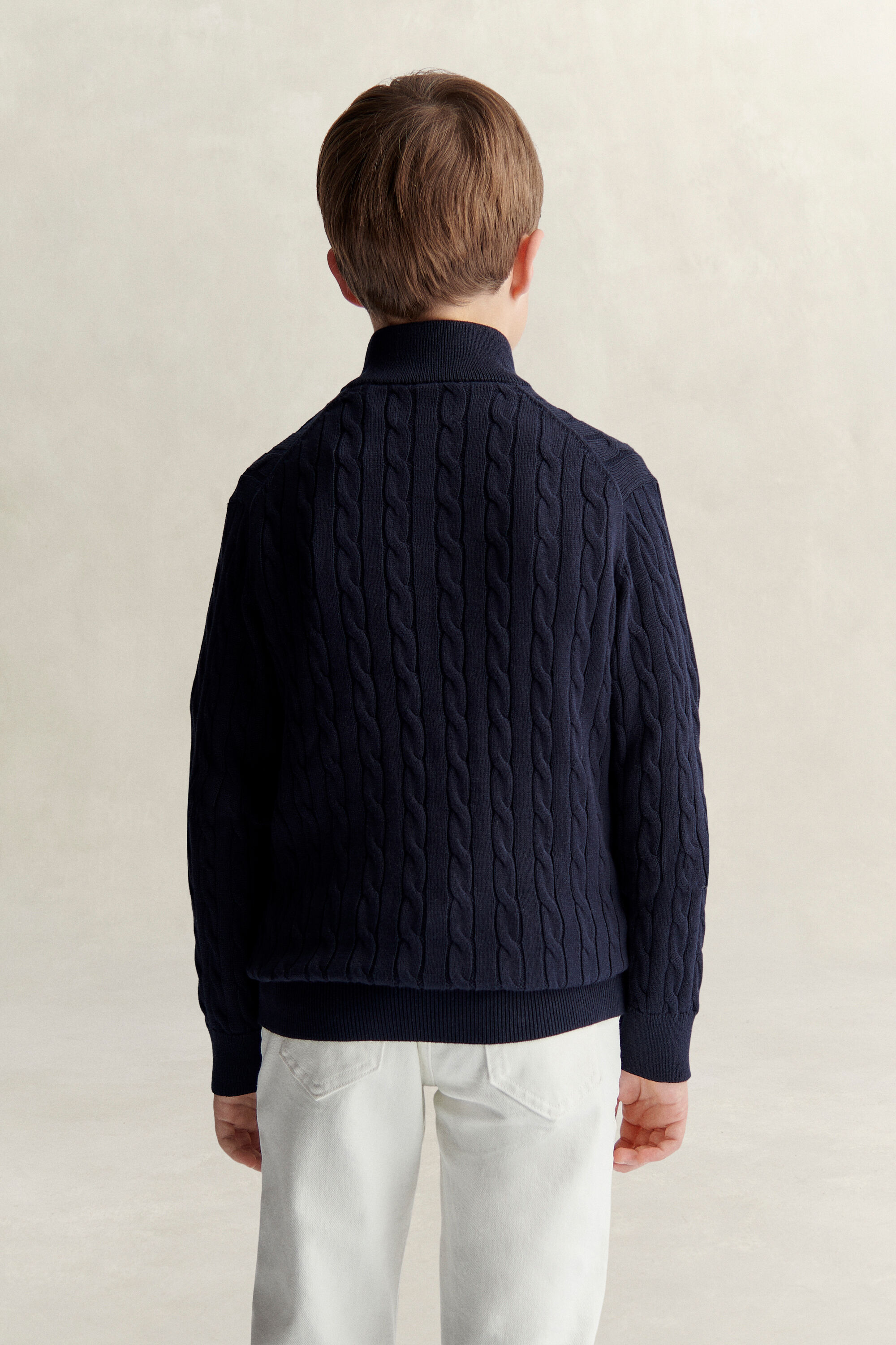 Teen Boys kabelstickad tröja med half-zip och sköldemblem