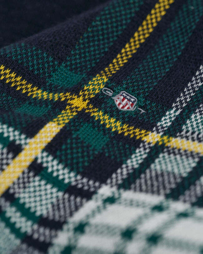 Rutig ribbstickad rundhalsad tr&ouml;ja