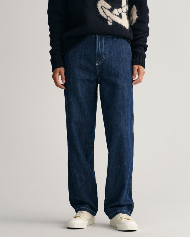 Relaxed fit jeans i bomull och linne