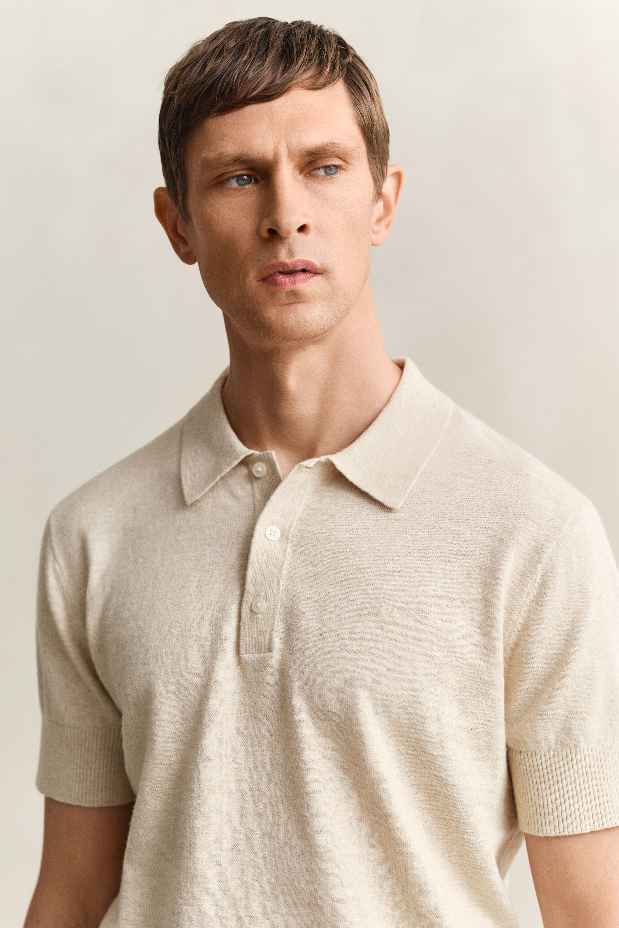 Kortärmad pikétröja i grovspunnen bomullsblandning