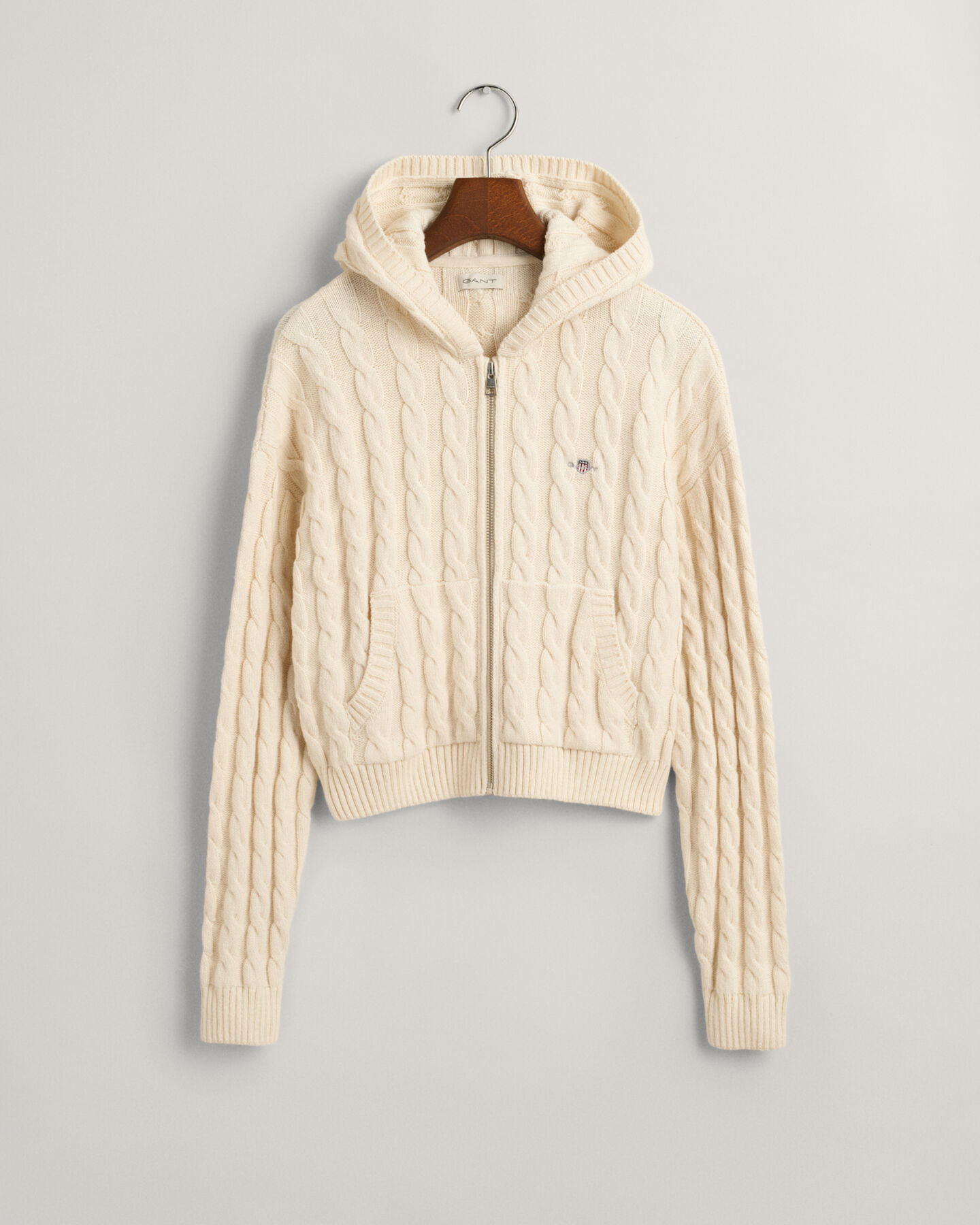 Teen Girls Shield cropped kabelstickad hoodie med dragkedja