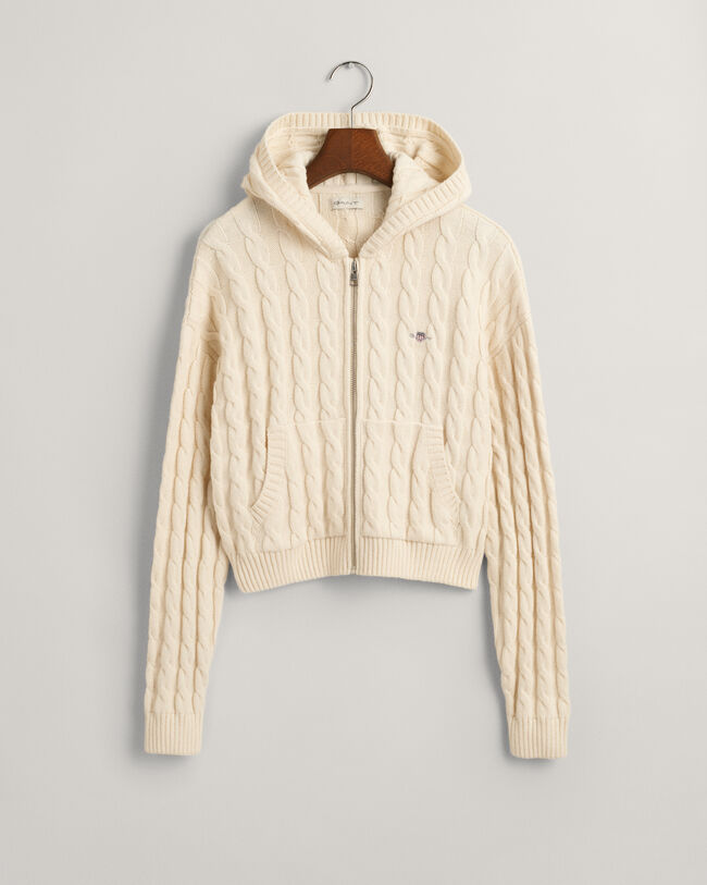 Teen Girls Shield cropped kabelstickad hoodie med dragkedja