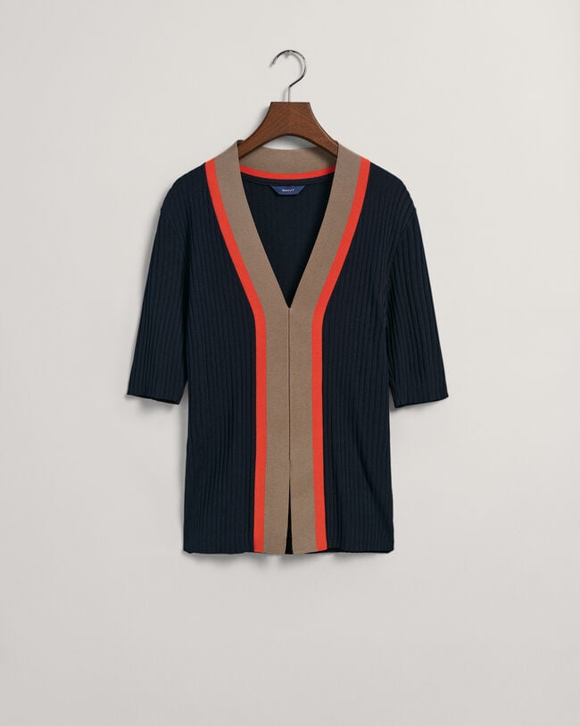 Ribbstickad V-ringad topp