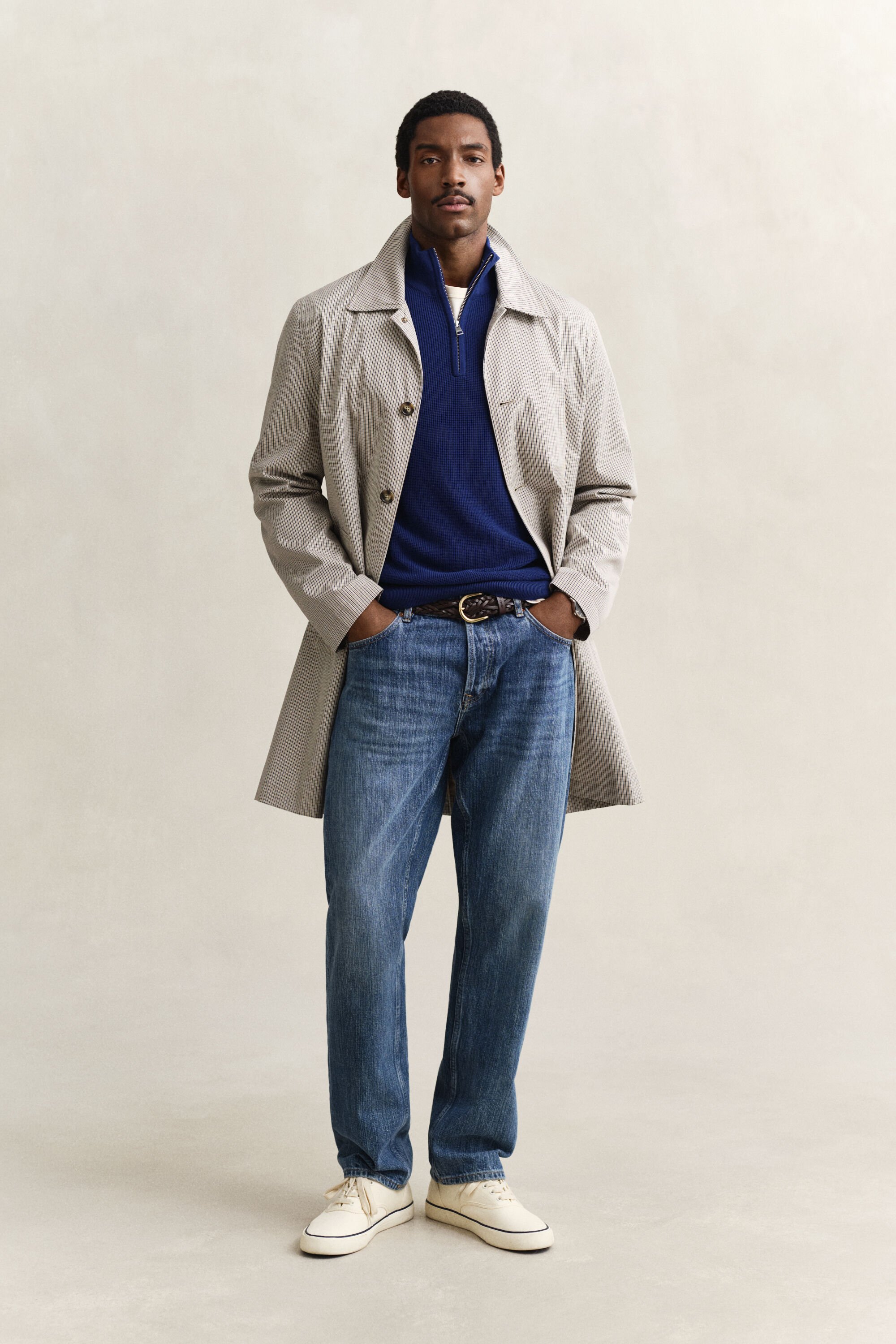 Bomullströja med struktur och half-zip