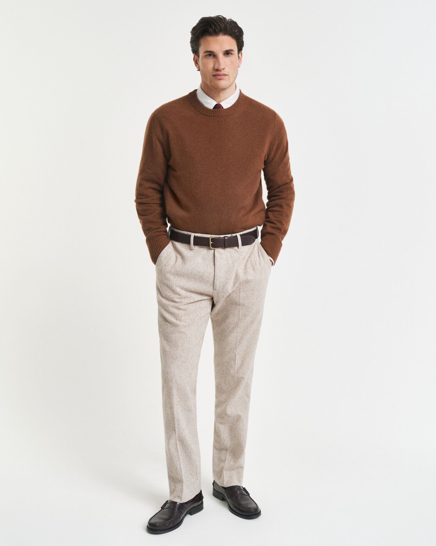 Slim fit kostymbyxor i donegalgarn