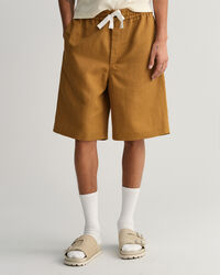 Shorts i bomull och linne med dragsko