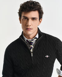 Kabelstickad bomullströja med dragkedja vid halsöppningen