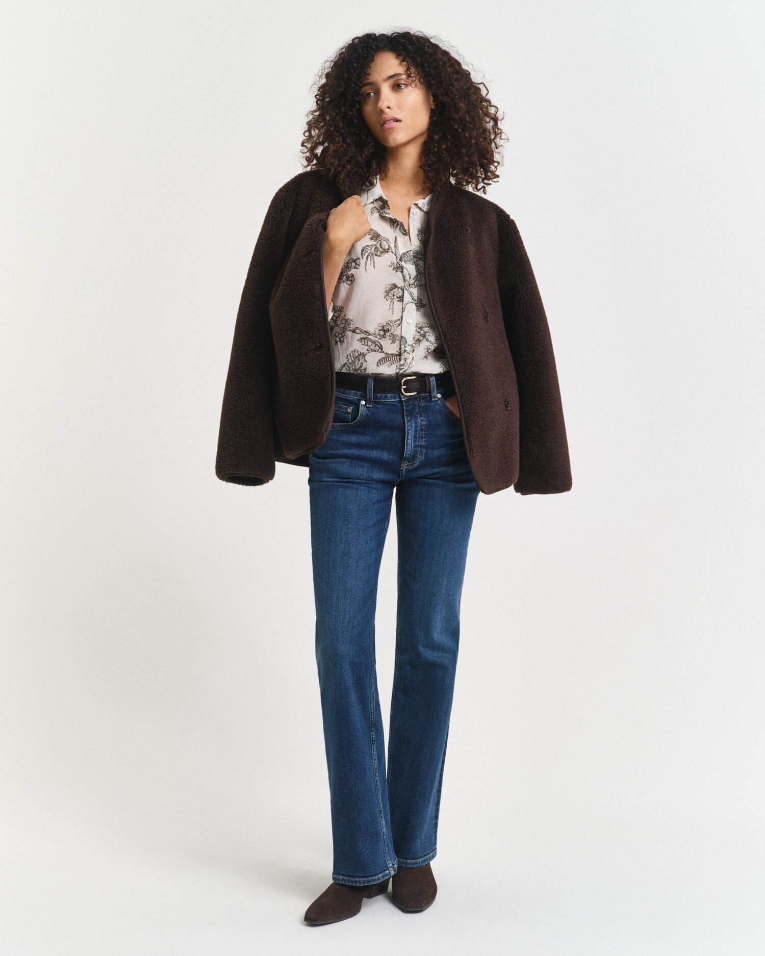 Relaxed fit trädmönstrad skjorta i bomull och silke