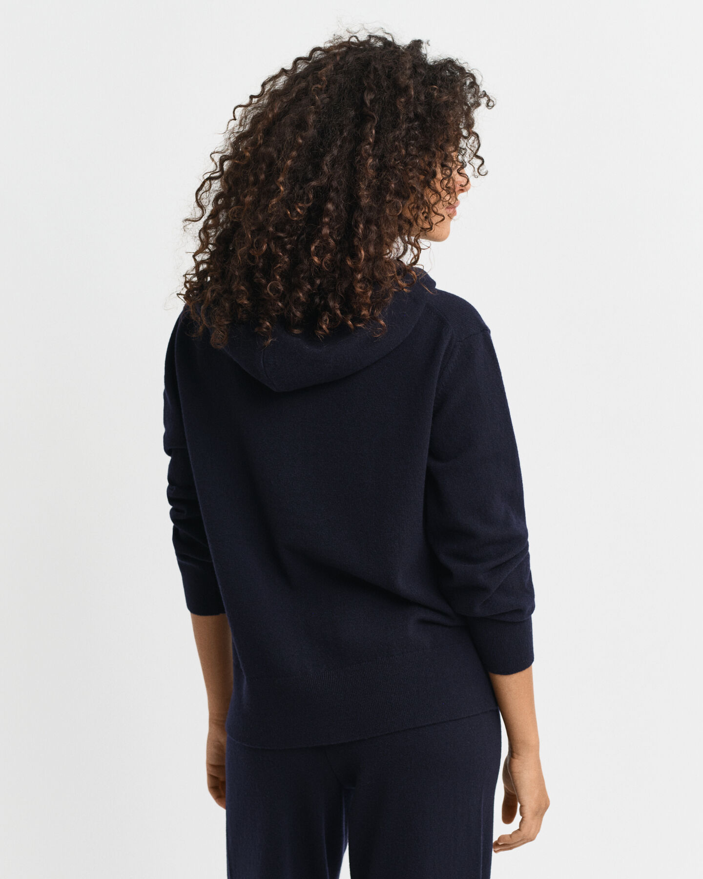 Hoodie i superfin lammull med dragkedja