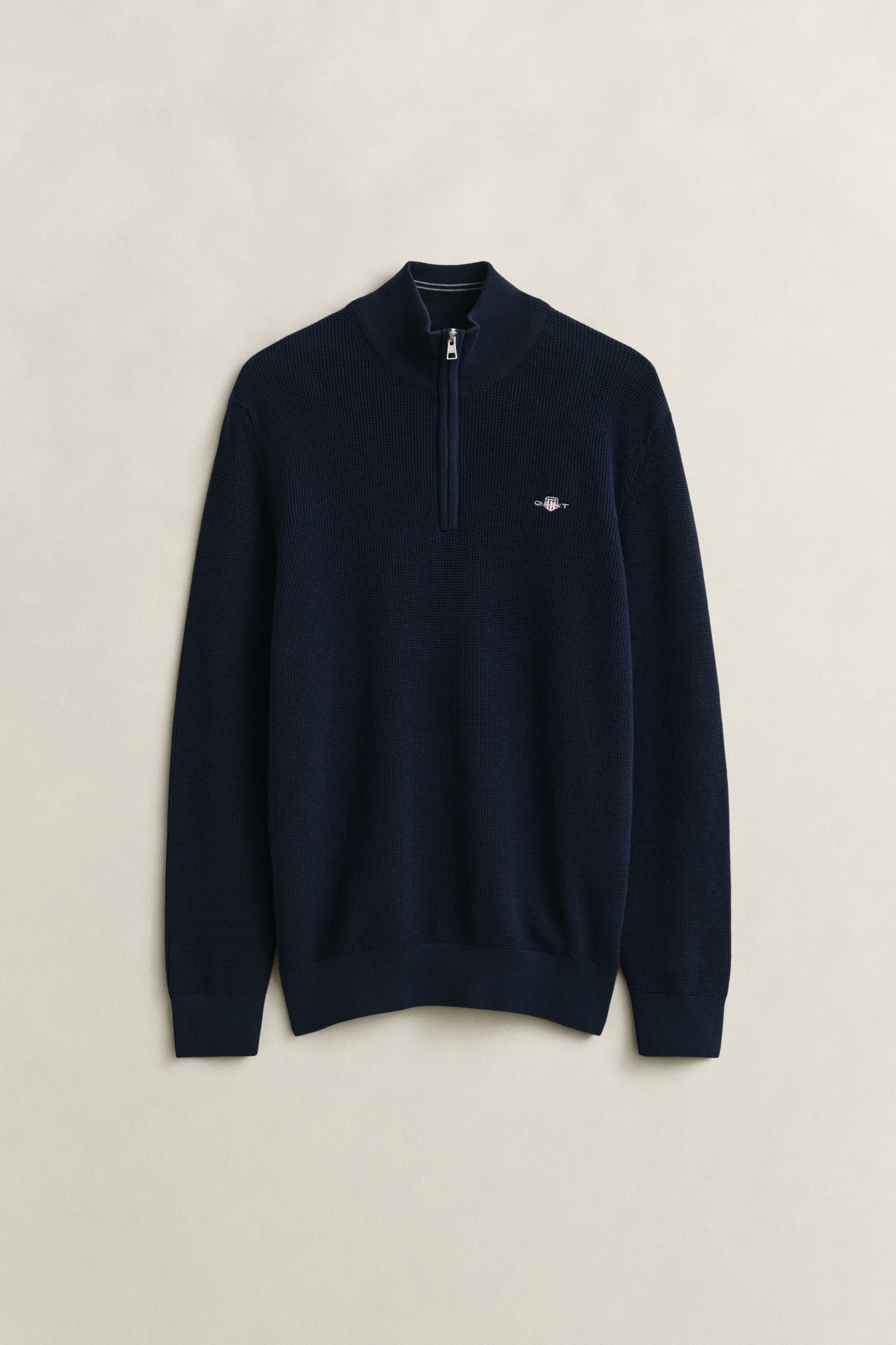 Bomullströja med struktur och half-zip