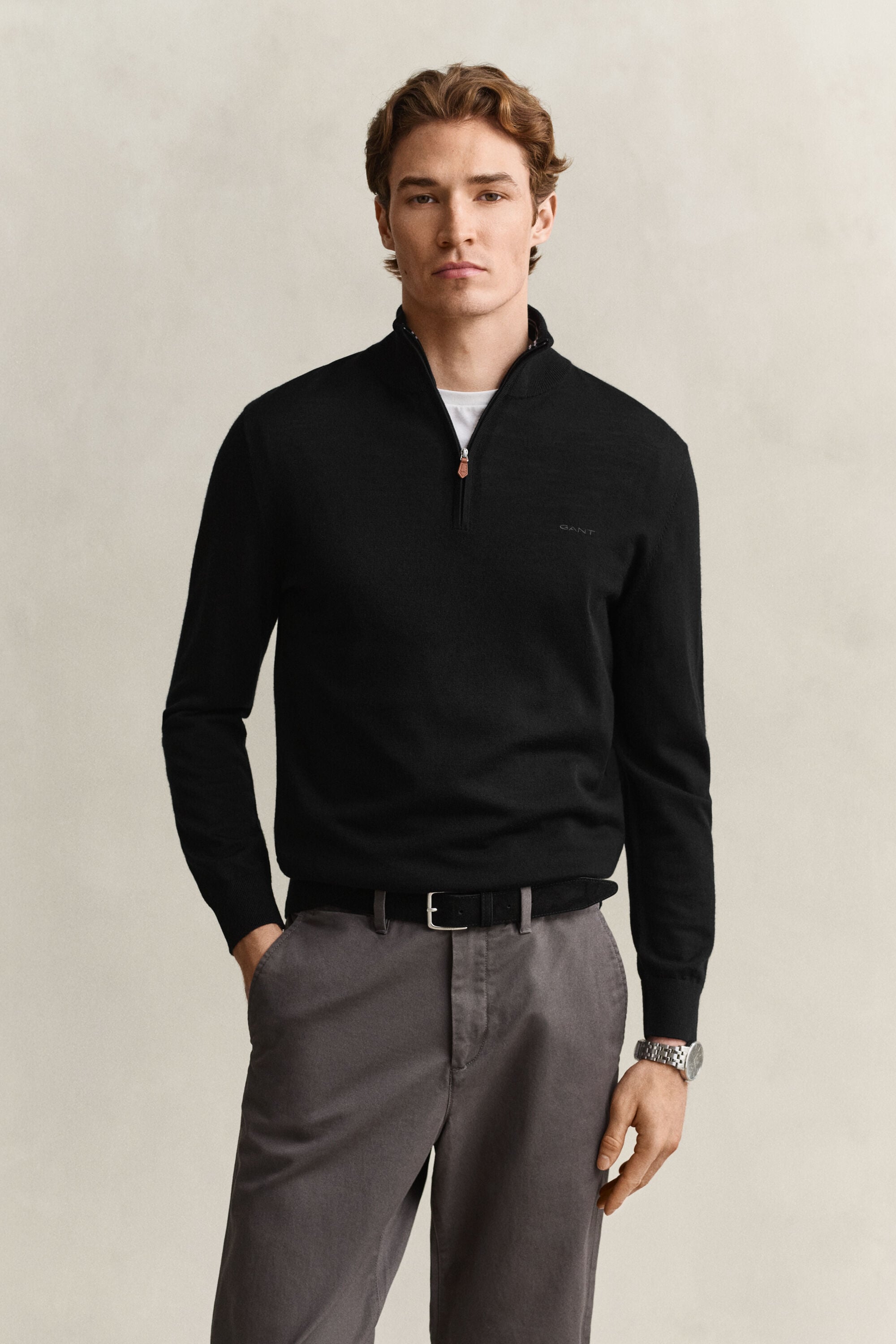 Tröja med half-zip i merinoull