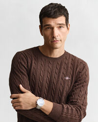 Kabelstickad bomullströja med rund hals