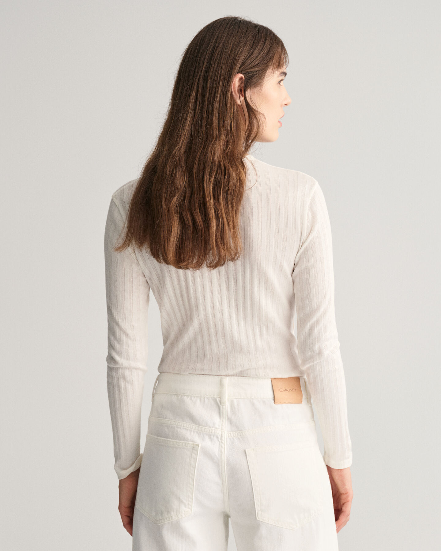 Ribbstickad långärmad farfarströja