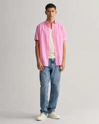 Regular fit randig kortärmad skjorta i bomullspoplin