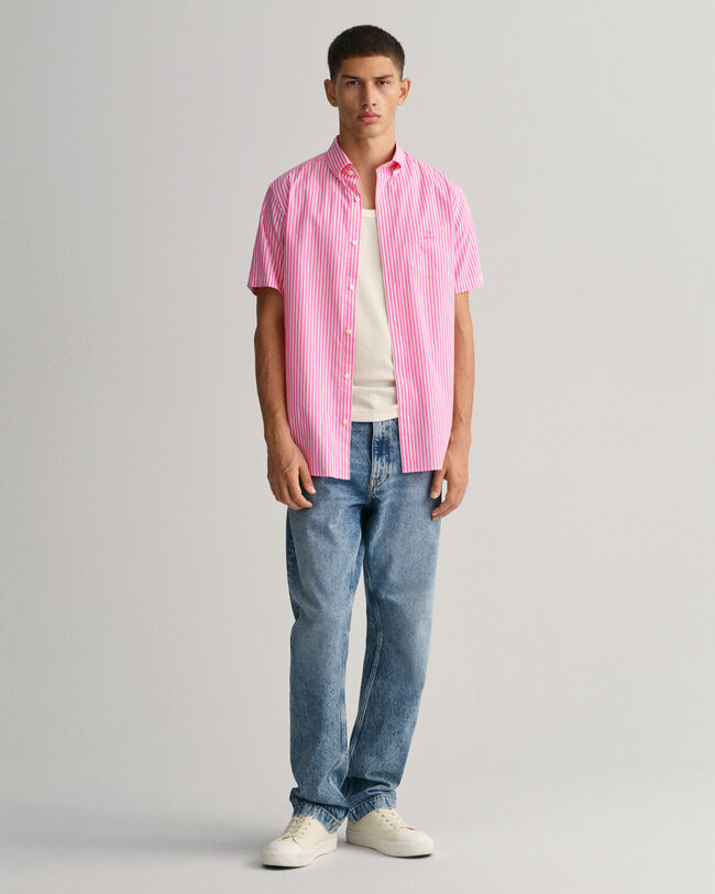 Regular fit randig kortärmad skjorta i bomullspoplin