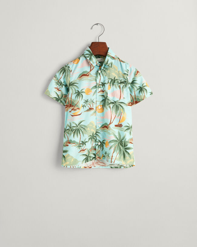Kids palmmönstrad kortärmad skjorta i bomull