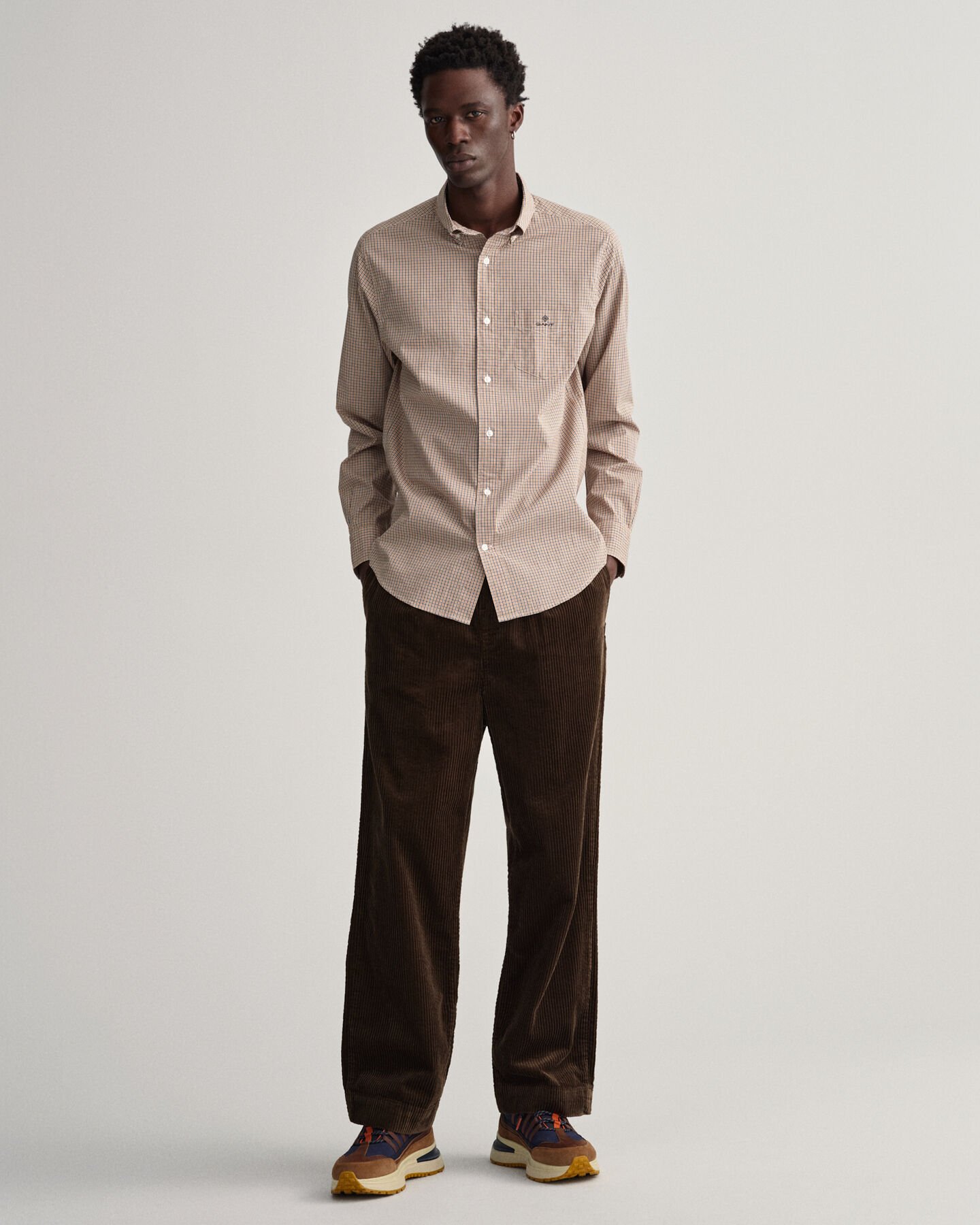 Regular fit mikrorutig poplinskjorta