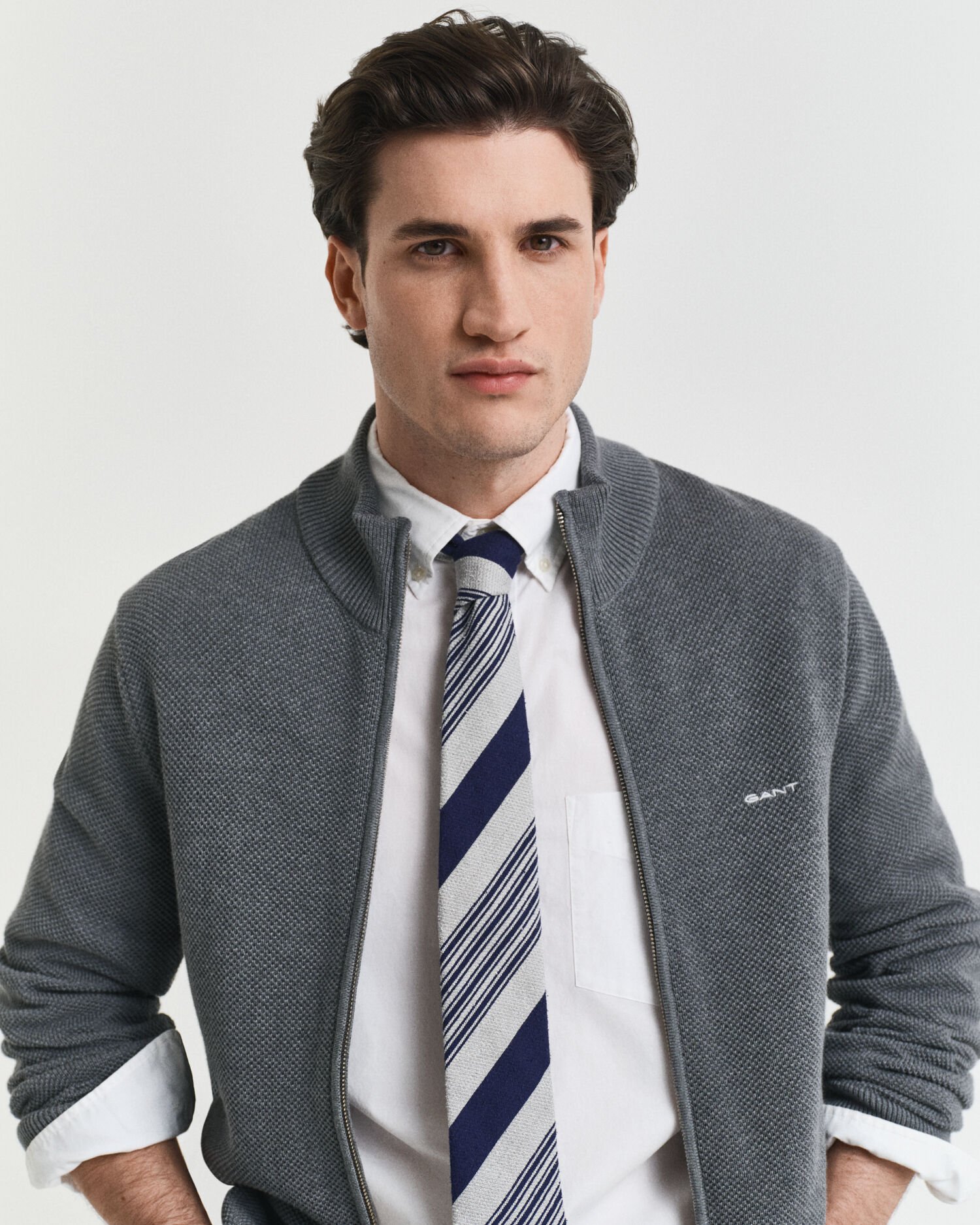 Kofta i bomullspiké med dragkedja