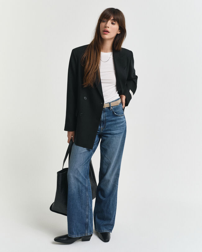 Relaxed fit dubbelknäppt panamavävd kavaj i ullblandning